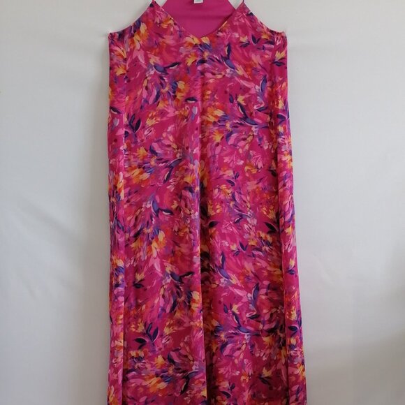 Nicole Miller Womens Pink Muted Floral Charmeuse Satin Slip Maxi Dress Size L - Picture 1 of 8